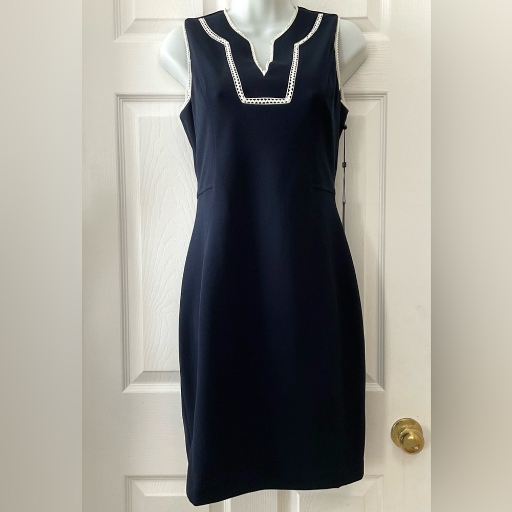 New - Tommy Hilfiger Navy Sleeveless Dress with White Trim
